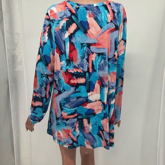 LOGO Lori Goldstein XL. Rayon Multicolor Scoop Neck Long Sleeve Tunic Top - Picture 6 of 11